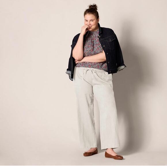 NEW Amazon Size 3X Linen Blend Relaxed Fit Wide Leg Pant Drawstring Ecru Beige - Picture 2 of 8